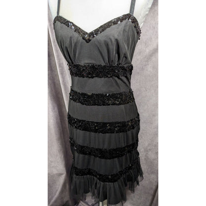 Betsey Johnson Evening Black Sequin Striped Dress Size 6