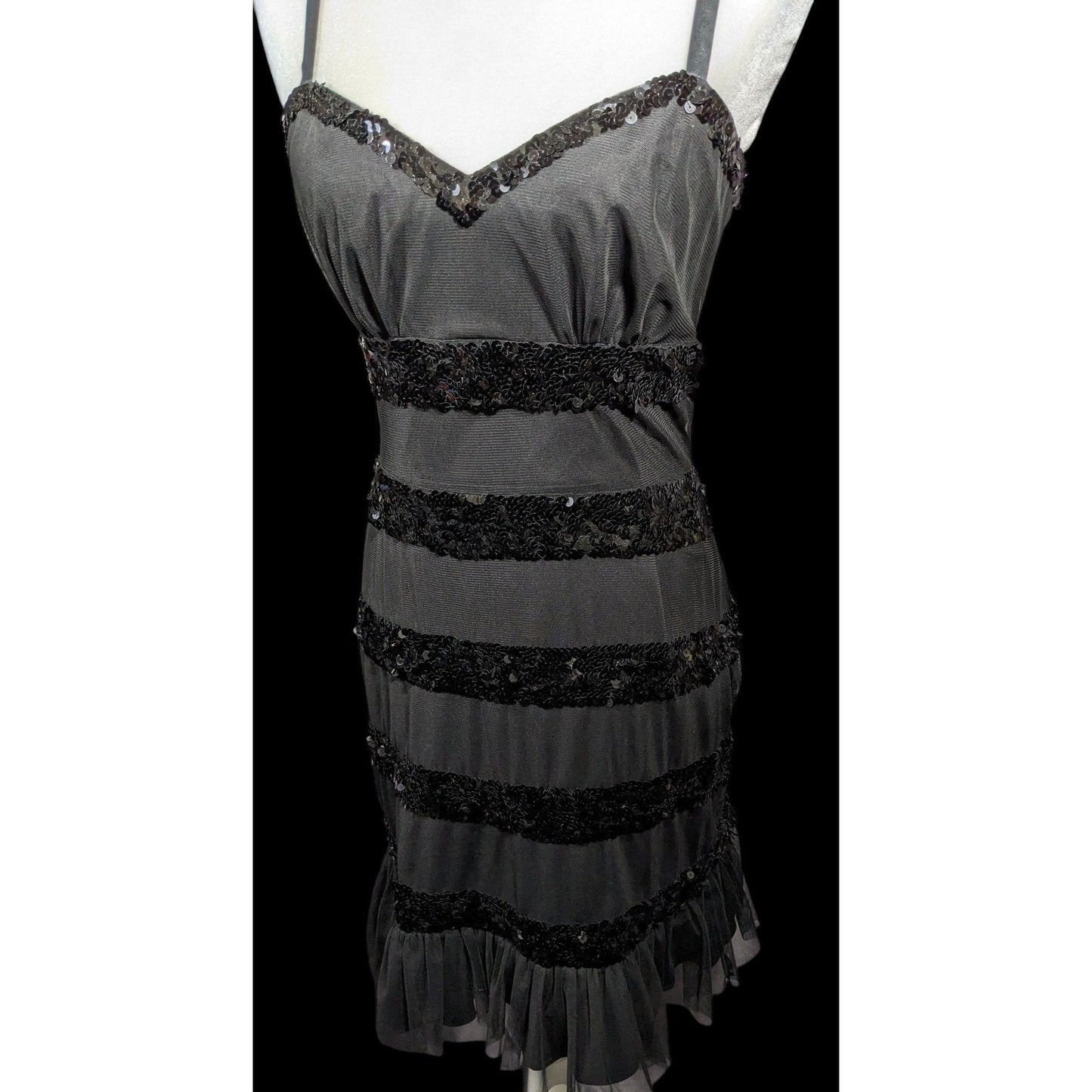 Betsey Johnson Evening Black Sequin Striped Dress Size 6
