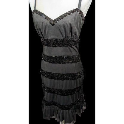 Betsey Johnson Evening Black Sequin Striped Dress Size 6