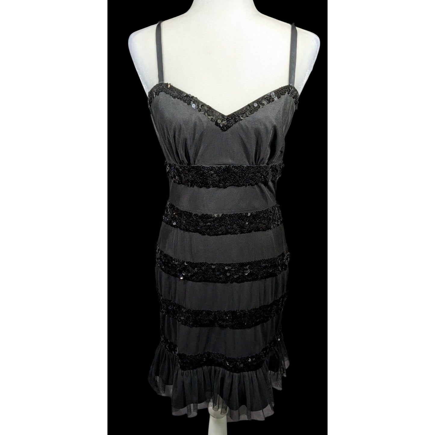 Betsey Johnson Evening Black Sequin Striped Dress Size 6