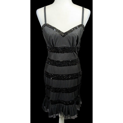 Betsey Johnson Evening Black Sequin Striped Dress Size 6