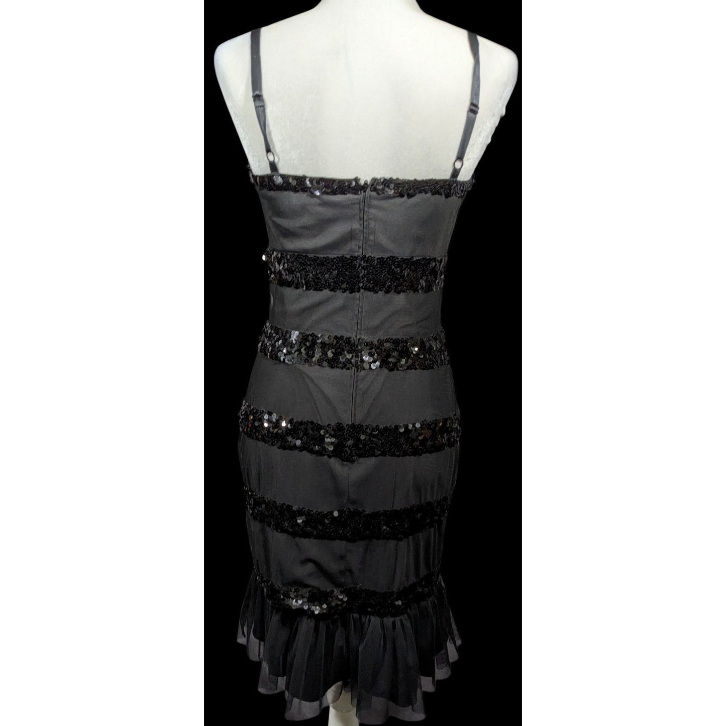 Betsey Johnson Evening Black Sequin Striped Dress Size 6