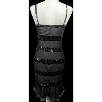 Betsey Johnson Evening Black Sequin Striped Dress Size 6