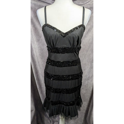 Betsey Johnson Evening Black Sequin Striped Dress Size 6
