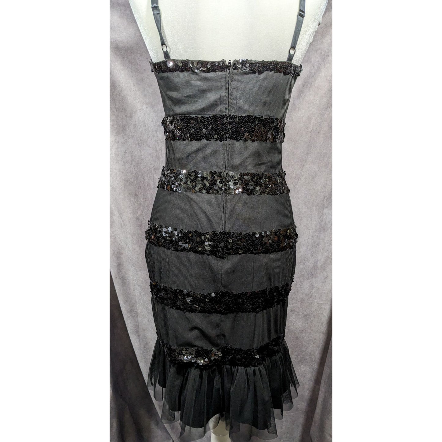 Betsey Johnson Evening Black Sequin Striped Dress Size 6