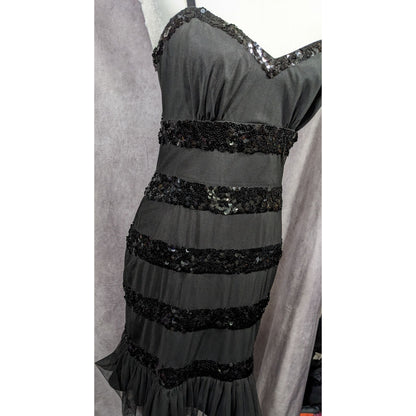 Betsey Johnson Evening Black Sequin Striped Dress Size 6