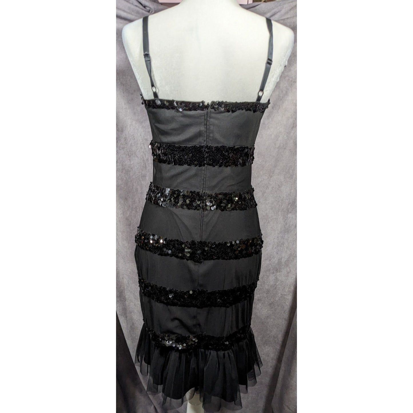 Betsey Johnson Evening Black Sequin Striped Dress Size 6