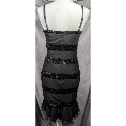 Betsey Johnson Evening Black Sequin Striped Dress Size 6