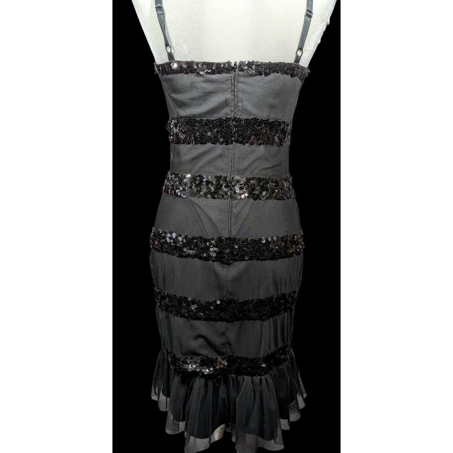 Betsey Johnson Evening Black Sequin Striped Dress Size 6