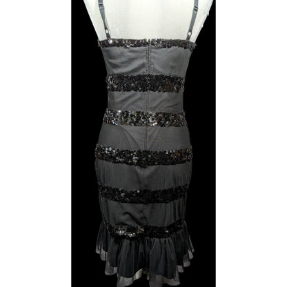 Betsey Johnson Evening Black Sequin Striped Dress Size 6