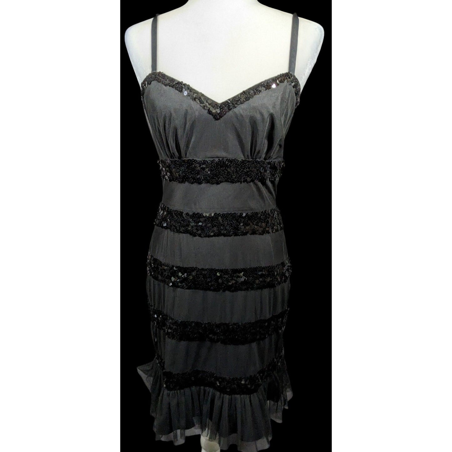 Betsey Johnson Evening Black Sequin Striped Dress Size 6