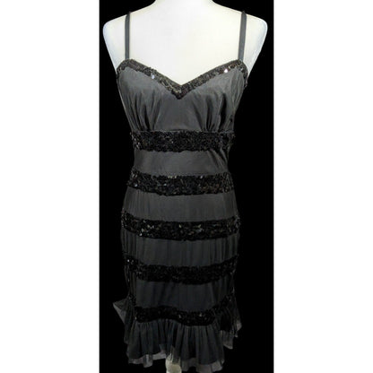 Betsey Johnson Evening Black Sequin Striped Dress Size 6