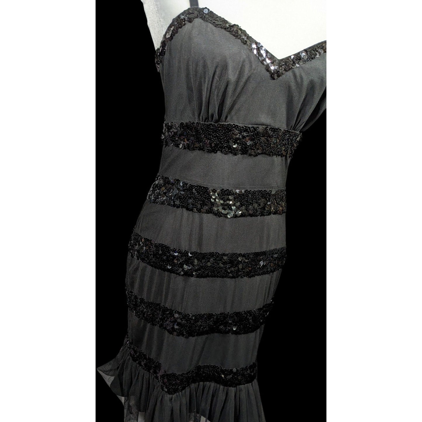 Betsey Johnson Evening Black Sequin Striped Dress Size 6