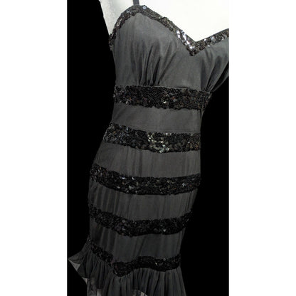 Betsey Johnson Evening Black Sequin Striped Dress Size 6