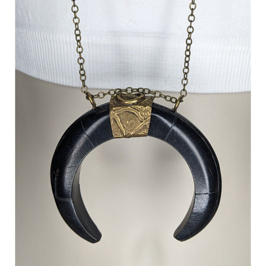 Witchy Vintage Ox Horn Crescent Moon Pendant Necklace Tribal Boho Statement Jewelry