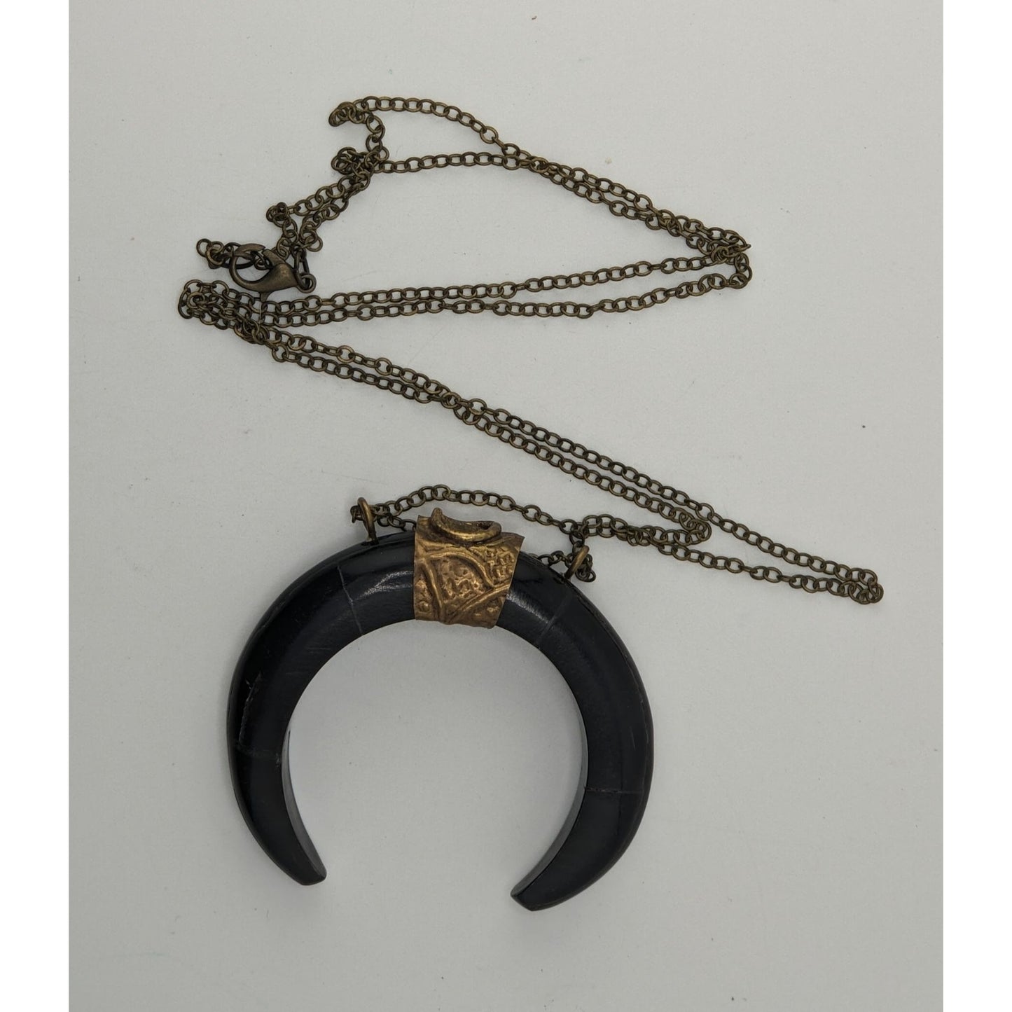 Witchy Vintage Ox Horn Crescent Moon Pendant Necklace Tribal Boho Statement Jewelry