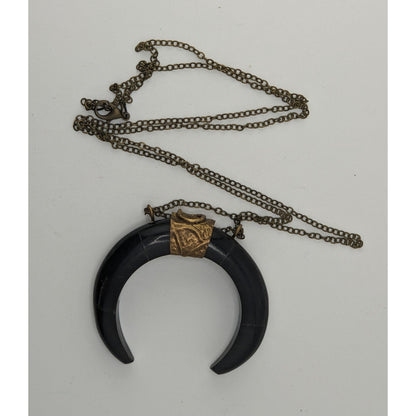 Witchy Vintage Ox Horn Crescent Moon Pendant Necklace Tribal Boho Statement Jewelry