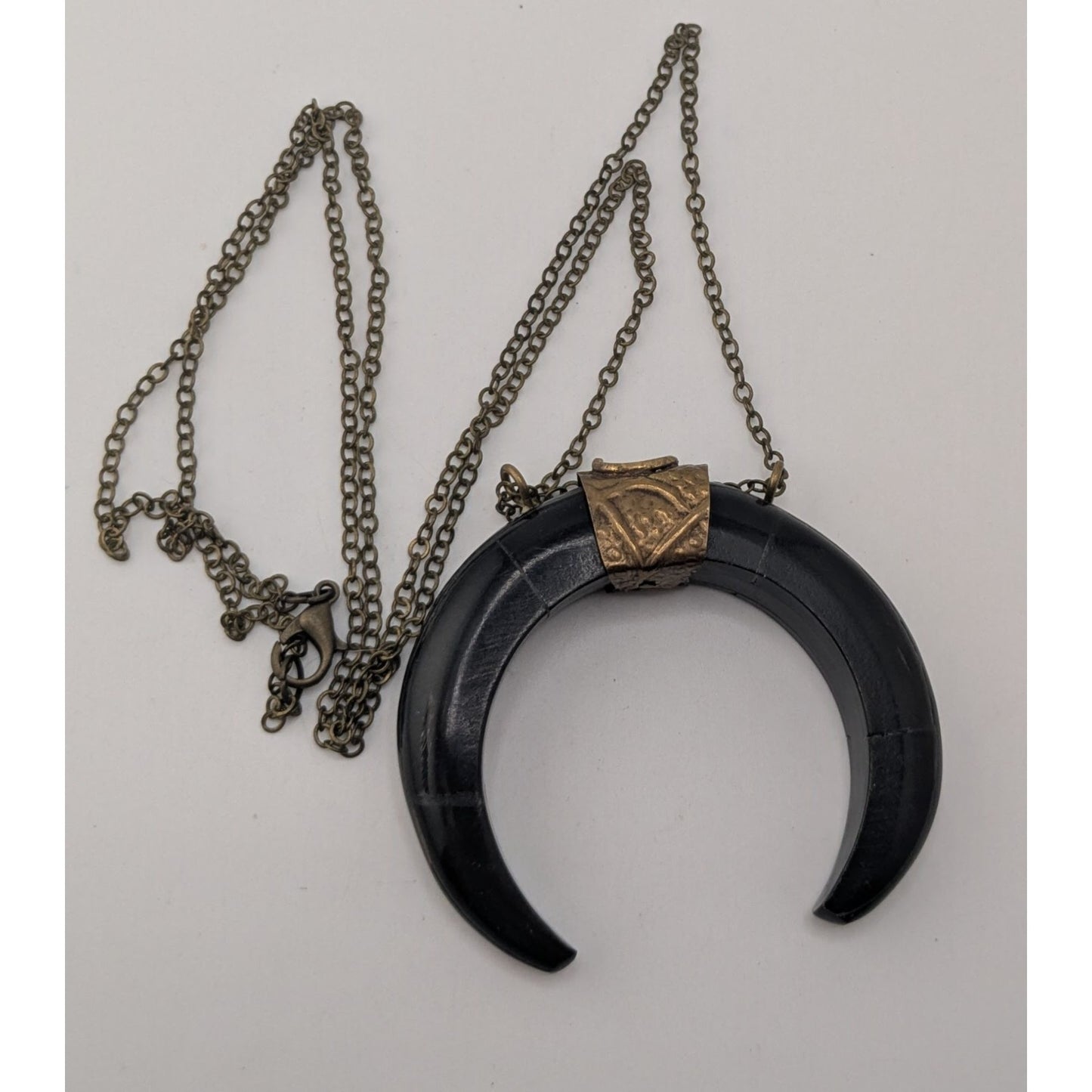 Witchy Vintage Ox Horn Crescent Moon Pendant Necklace Tribal Boho Statement Jewelry