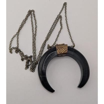 Witchy Vintage Ox Horn Crescent Moon Pendant Necklace Tribal Boho Statement Jewelry
