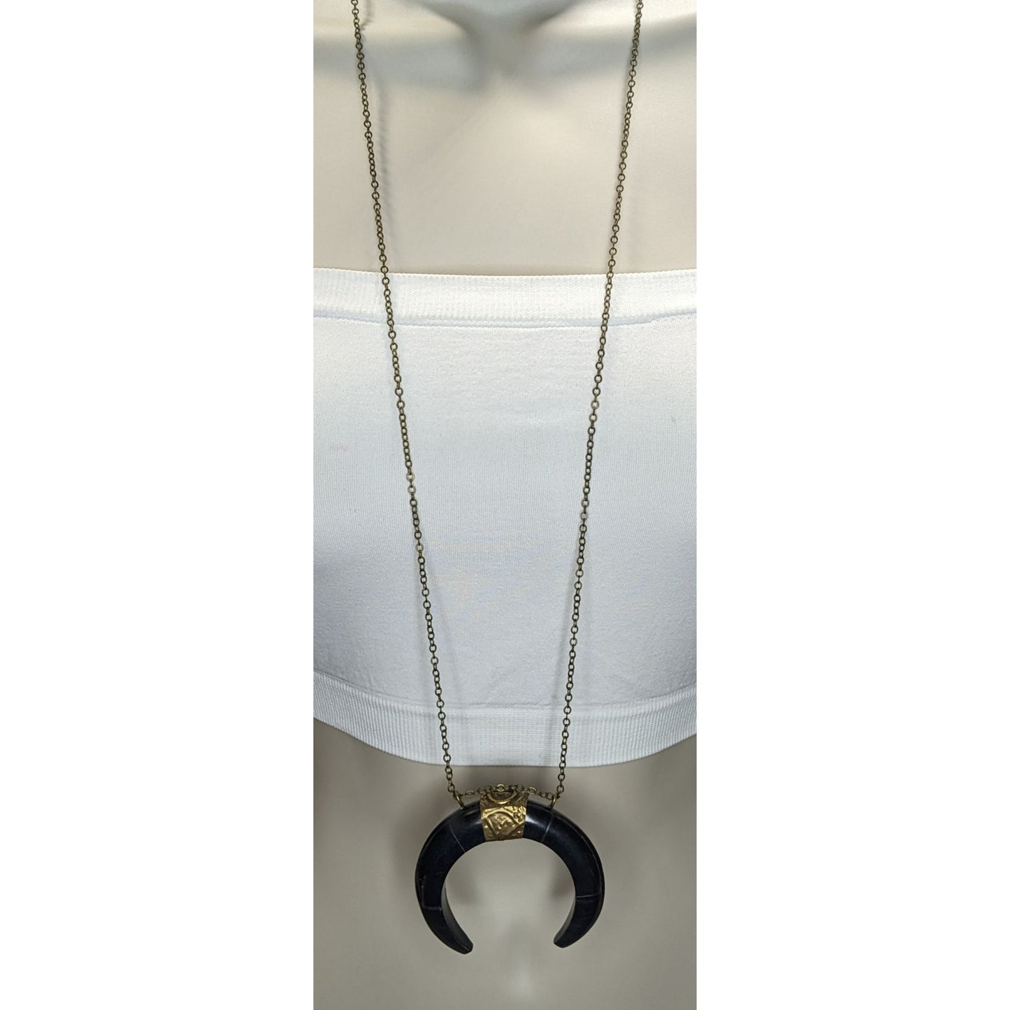 Witchy Vintage Ox Horn Crescent Moon Pendant Necklace Tribal Boho Statement Jewelry