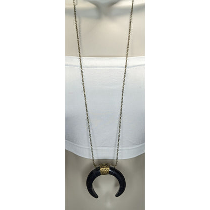 Witchy Vintage Ox Horn Crescent Moon Pendant Necklace Tribal Boho Statement Jewelry