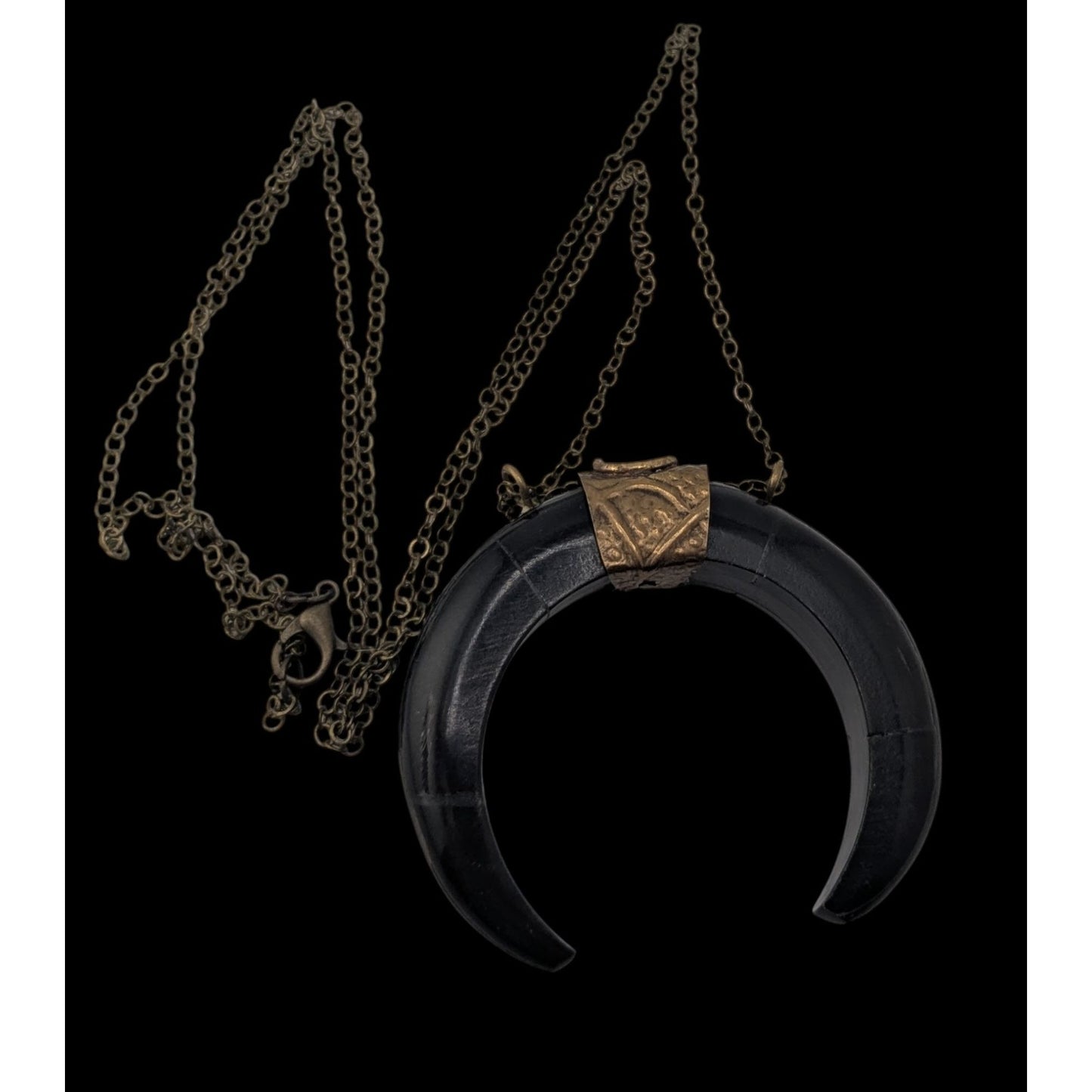 Witchy Vintage Ox Horn Crescent Moon Pendant Necklace Tribal Boho Statement Jewelry