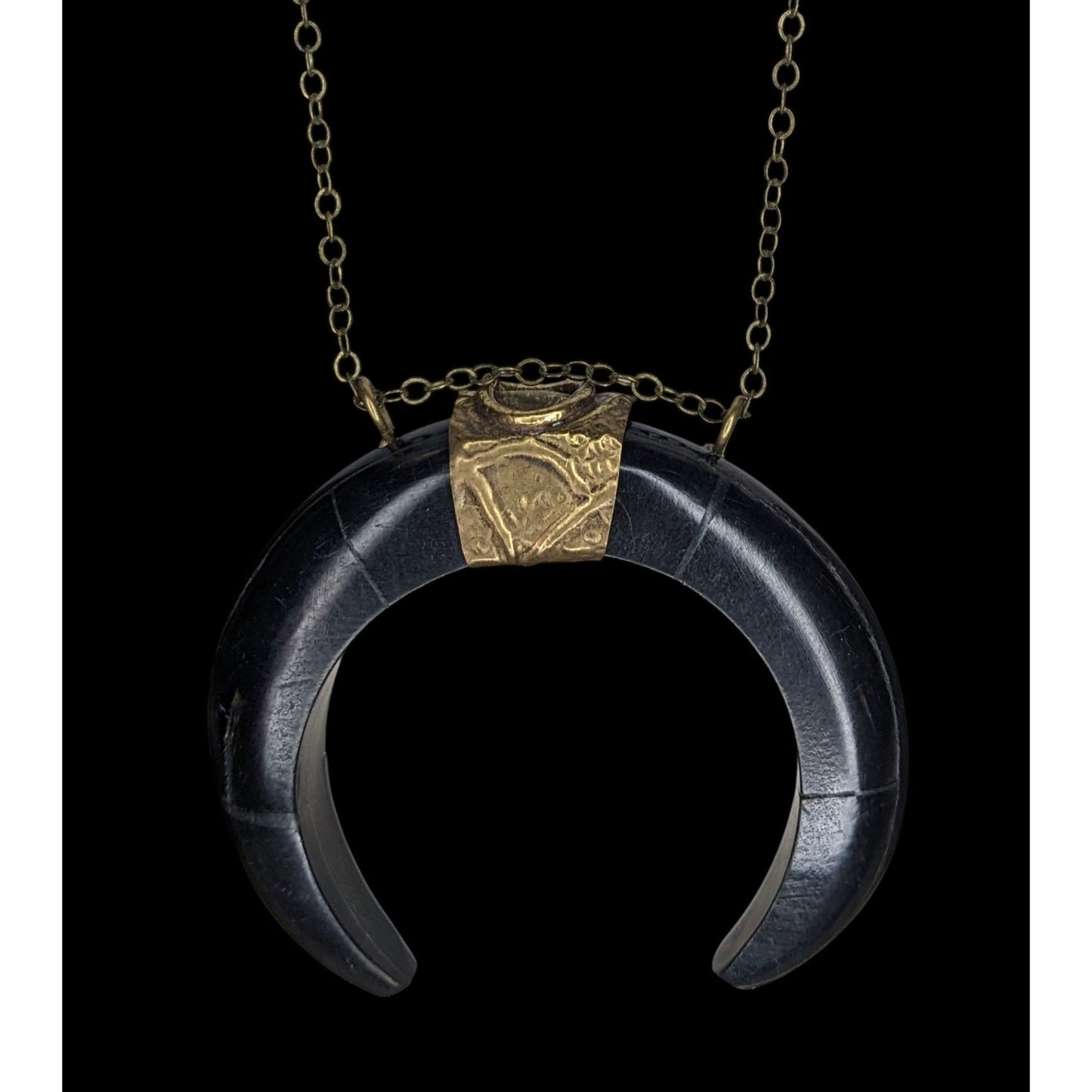 Witchy Vintage Ox Horn Crescent Moon Pendant Necklace Tribal Boho Statement Jewelry