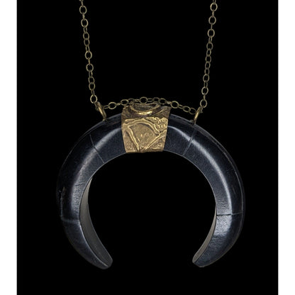 Witchy Vintage Ox Horn Crescent Moon Pendant Necklace Tribal Boho Statement Jewelry