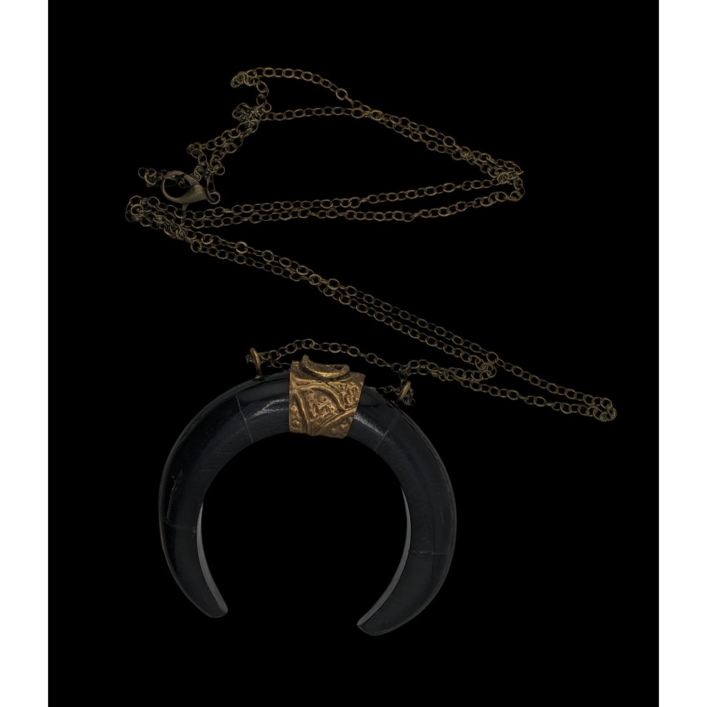 Witchy Vintage Ox Horn Crescent Moon Pendant Necklace Tribal Boho Statement Jewelry