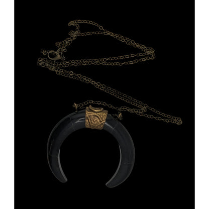 Witchy Vintage Ox Horn Crescent Moon Pendant Necklace Tribal Boho Statement Jewelry