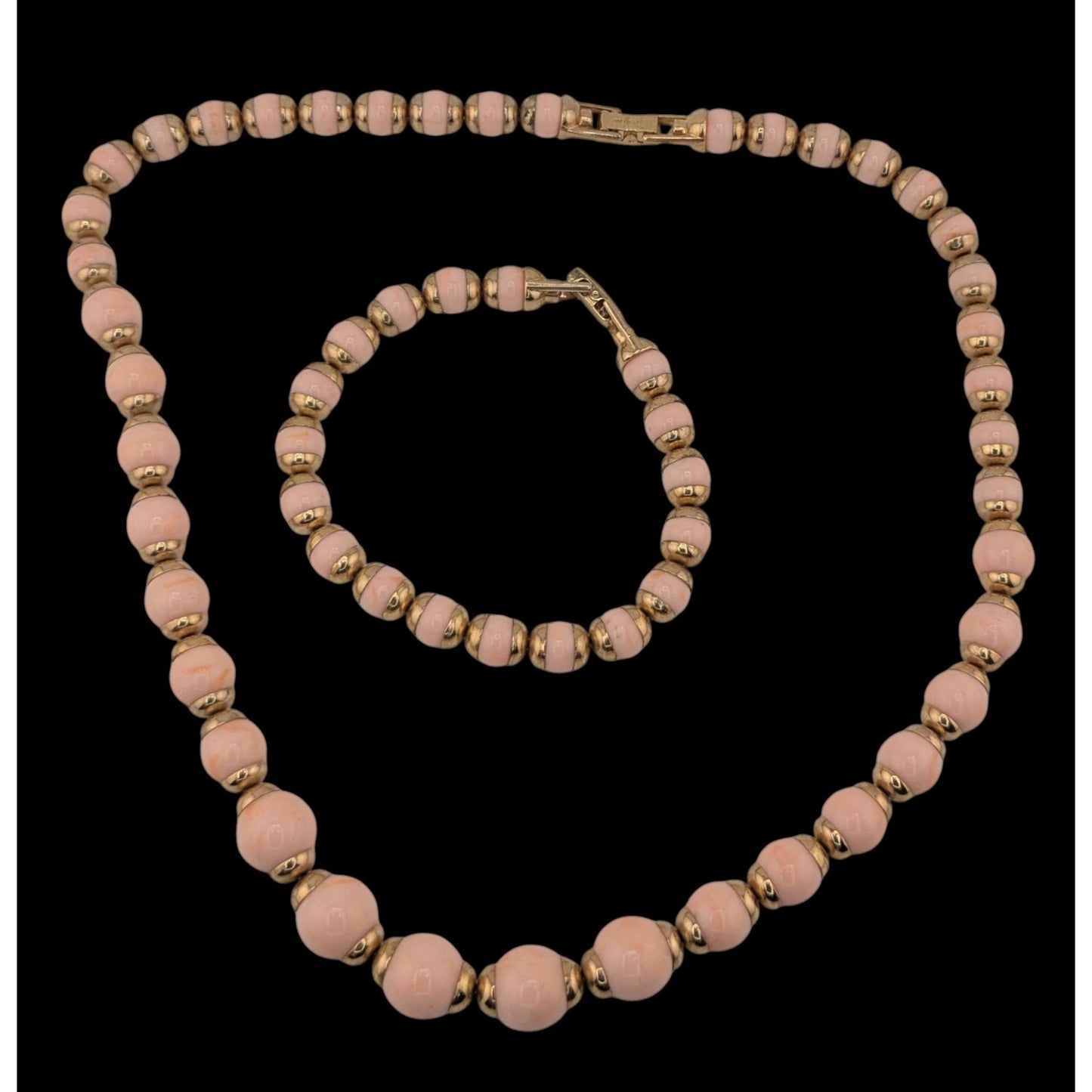 Vintage 80s Avon Necklace & Bracelet Set With Pink Lucite Beads & Gold Tone Accents