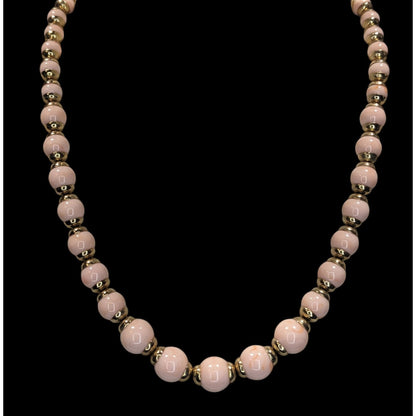 Vintage 80s Avon Necklace & Bracelet Set With Pink Lucite Beads & Gold Tone Accents