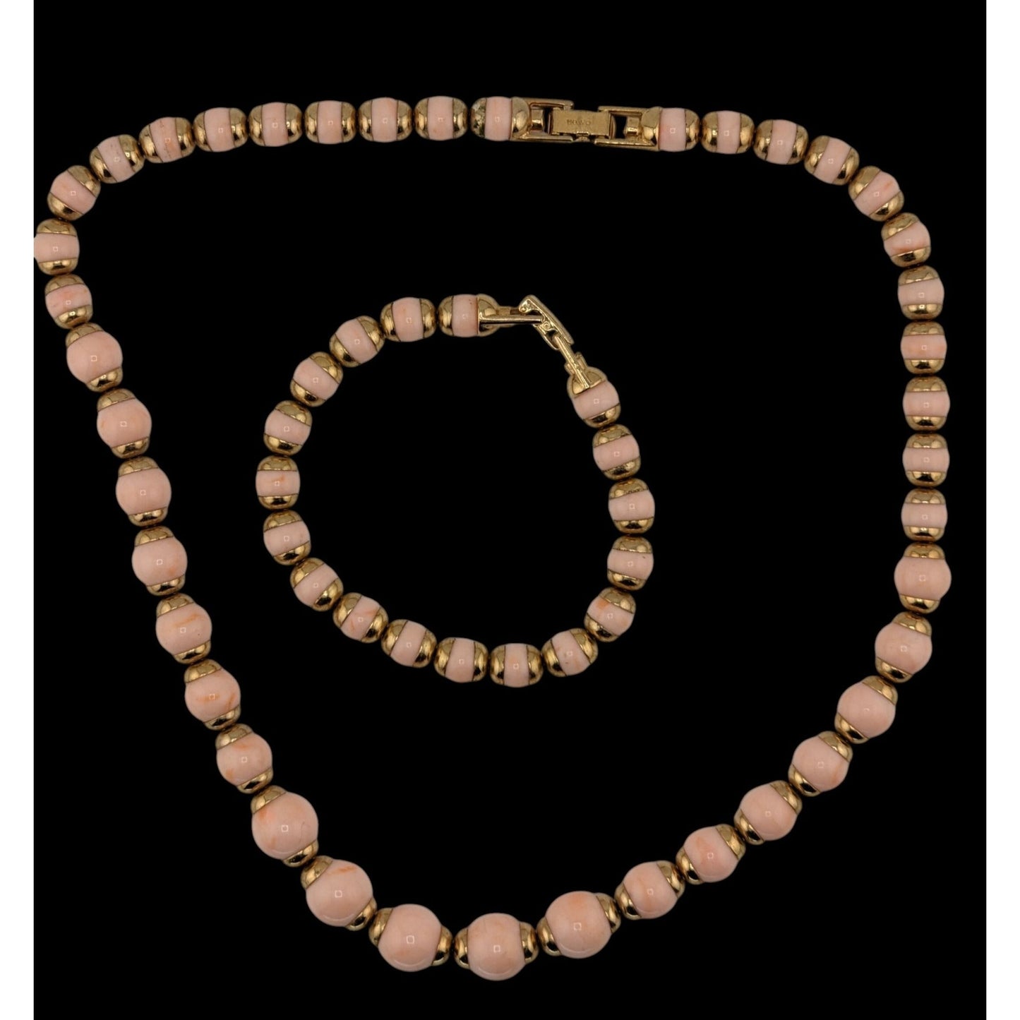 Vintage 80s Avon Necklace & Bracelet Set With Pink Lucite Beads & Gold Tone Accents