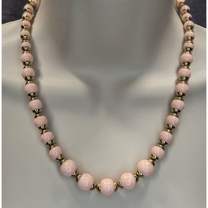Vintage 80s Avon Necklace & Bracelet Set With Pink Lucite Beads & Gold Tone Accents
