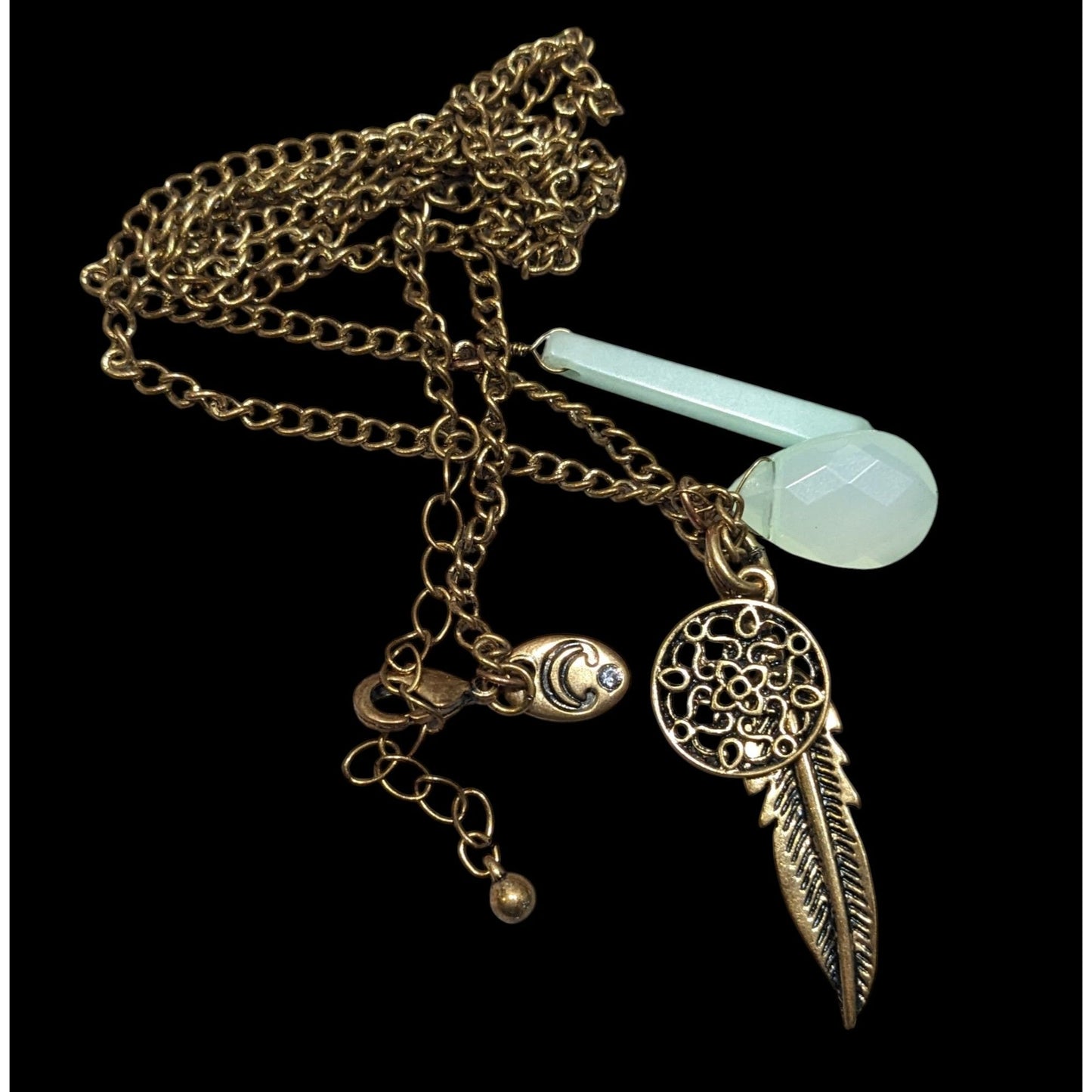 Charming Charlie Bohemian Charm Necklace Mint And Gold Tone