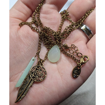 Charming Charlie Bohemian Charm Necklace Mint And Gold Tone