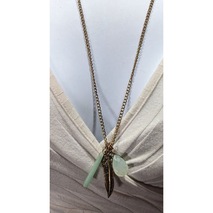 Charming Charlie Bohemian Charm Necklace Mint And Gold Tone