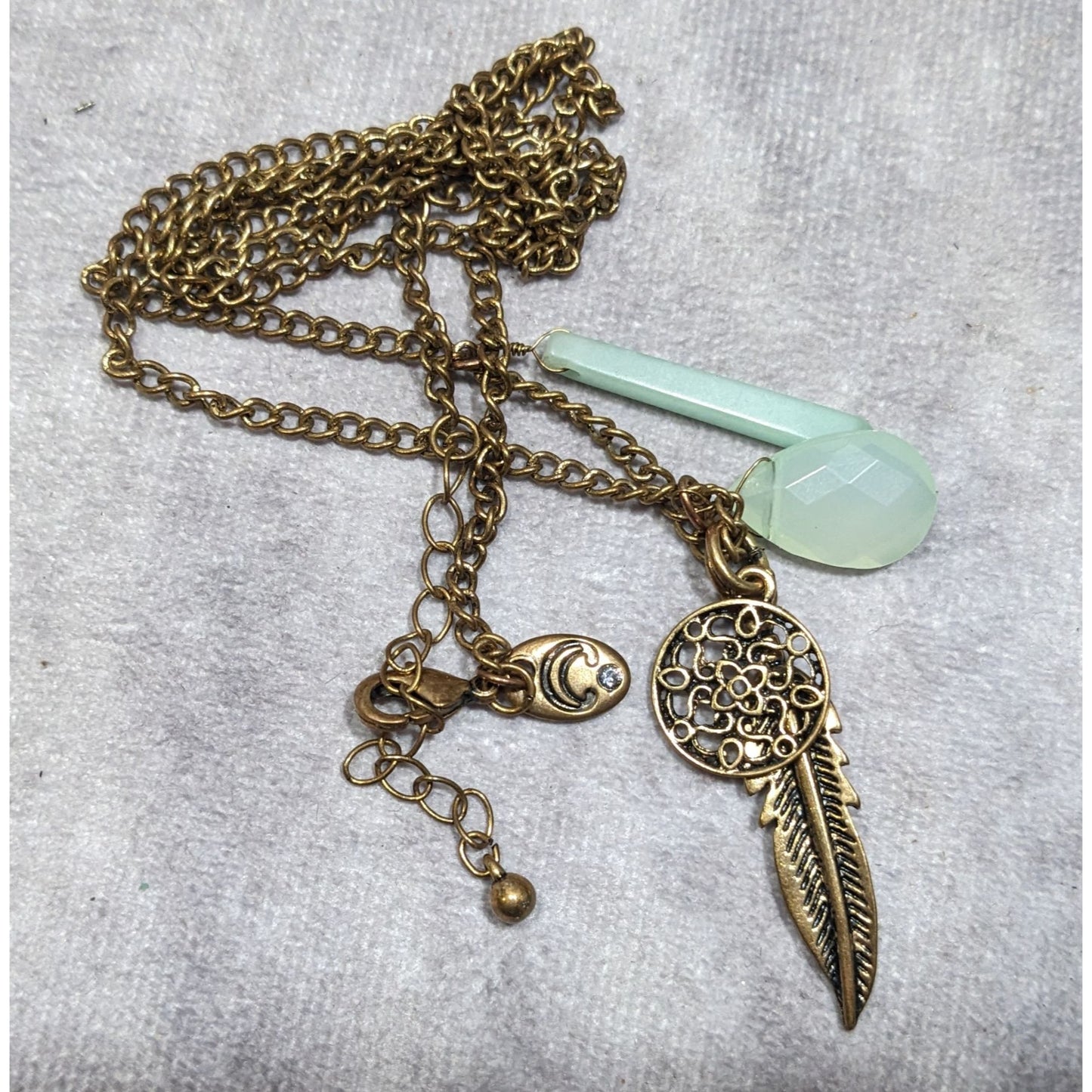 Charming Charlie Bohemian Charm Necklace Mint And Gold Tone