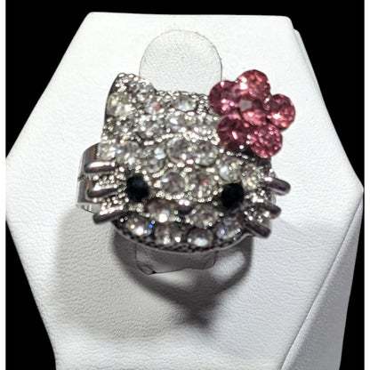 Coquette Glam Cute Kitten Rhinestone Adjustable Ring Size 8