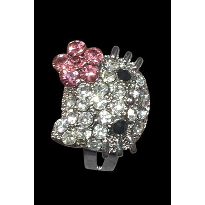 Coquette Glam Cute Kitten Rhinestone Adjustable Ring Size 8