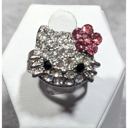 Coquette Glam Cute Kitten Rhinestone Adjustable Ring Size 8