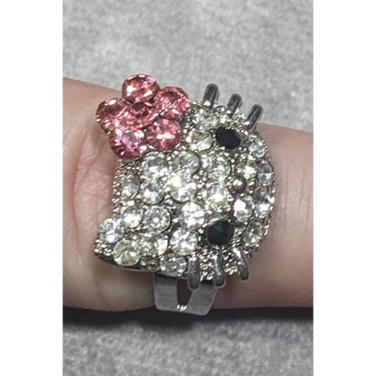 Coquette Glam Cute Kitten Rhinestone Adjustable Ring Size 8