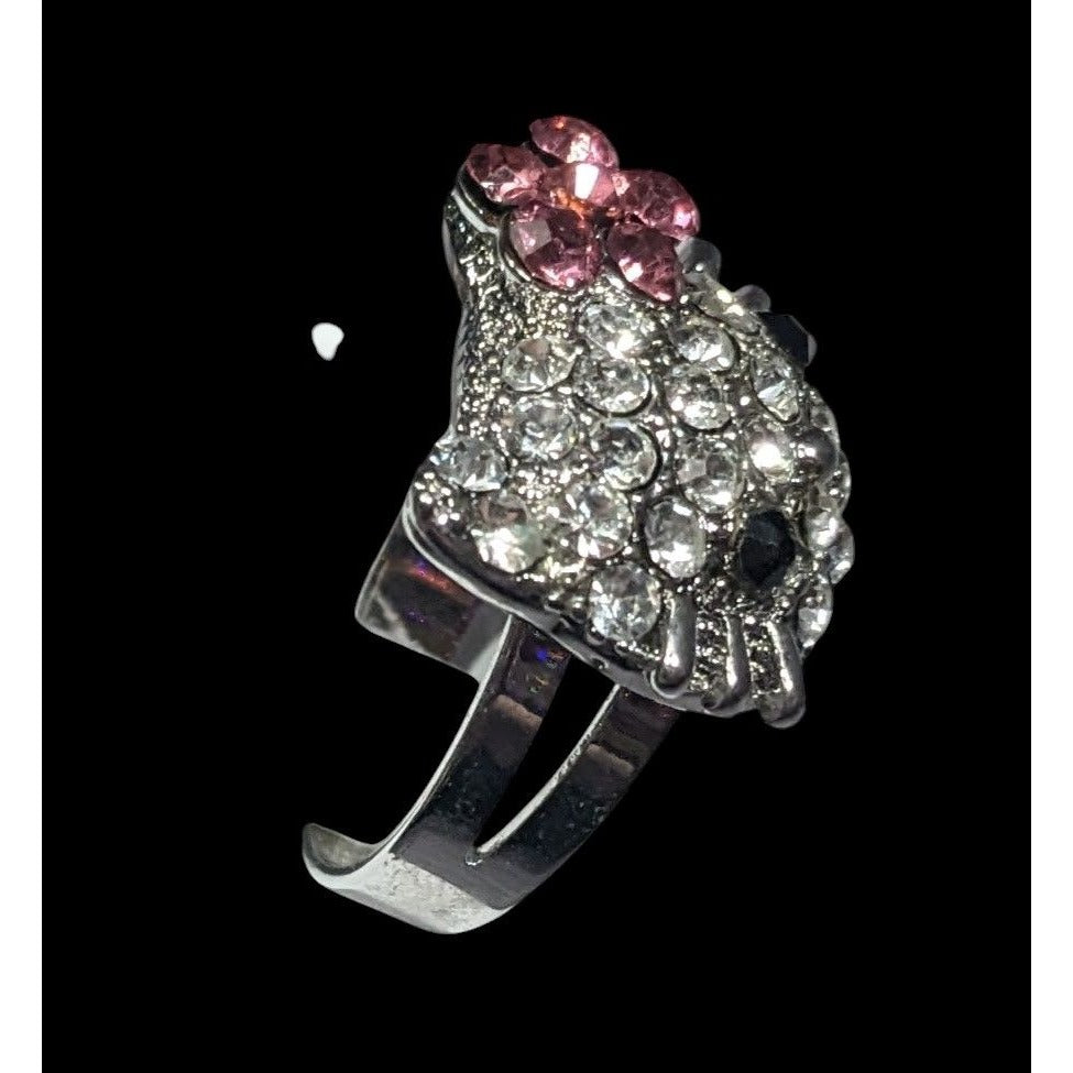 Coquette Glam Cute Kitten Rhinestone Adjustable Ring Size 8