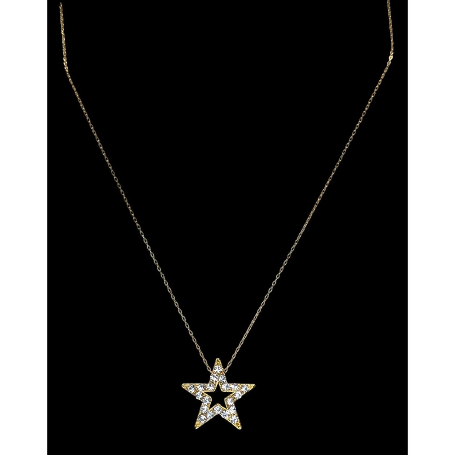 Coquette Celestial Y2K 1928 Gold Rhinestone Open Star Pendant Necklace