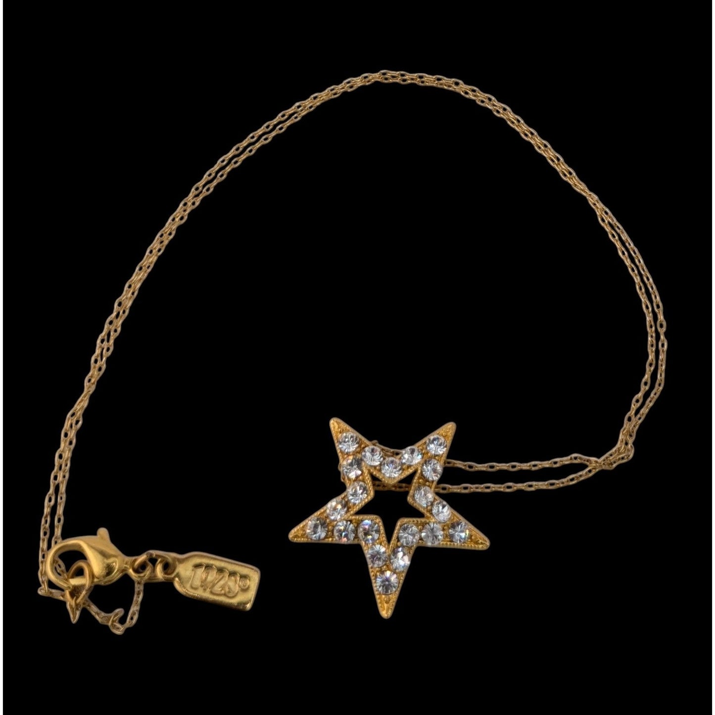 Coquette Celestial Y2K 1928 Gold Rhinestone Open Star Pendant Necklace