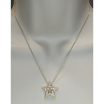Coquette Celestial Y2K 1928 Gold Rhinestone Open Star Pendant Necklace