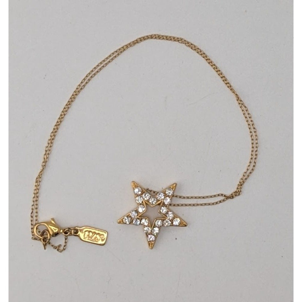 Coquette Celestial Y2K 1928 Gold Rhinestone Open Star Pendant Necklace