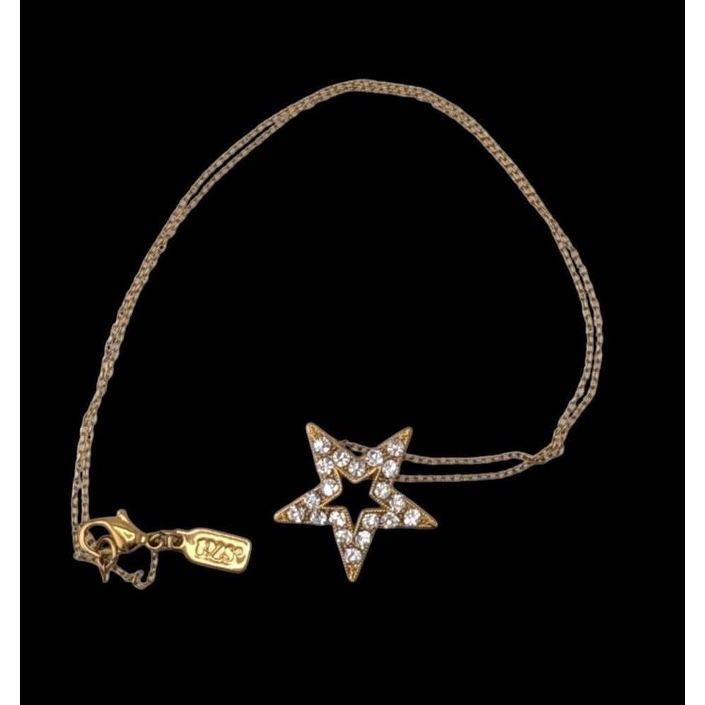 Coquette Celestial Y2K 1928 Gold Rhinestone Open Star Pendant Necklace