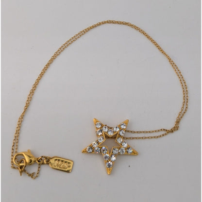 Coquette Celestial Y2K 1928 Gold Rhinestone Open Star Pendant Necklace