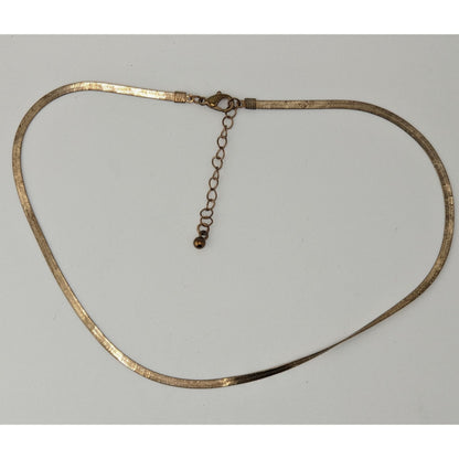 Vintage Dainty Herringbone Chain Necklace Gold Tone Classic Elegant Jewelry